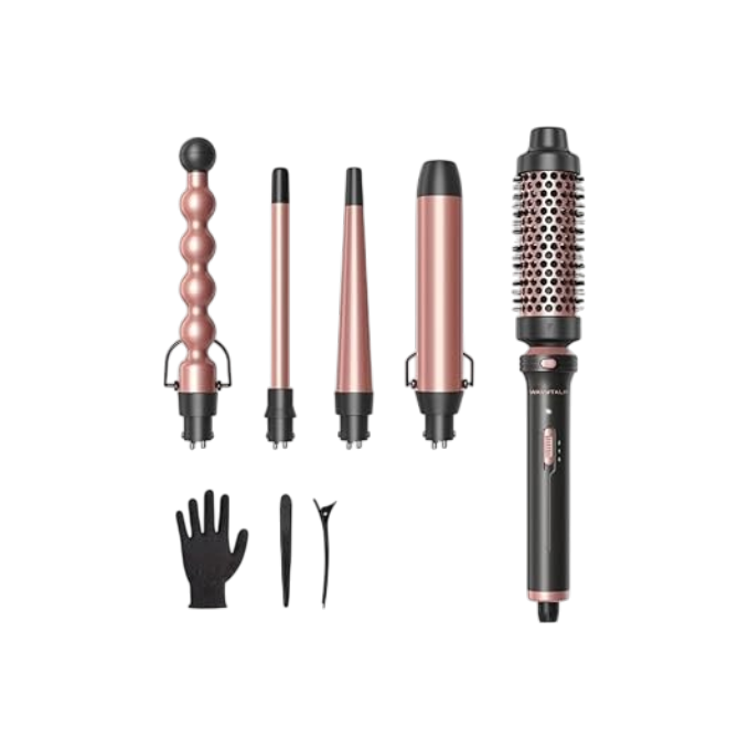 Wavytalk 5 in 1 Curling Wand Set, Multi Curl, Curling Wand Set with Thermal Brush